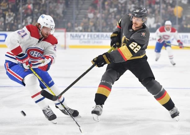 Nick Holden of the Vegas Golden Knights shoots the puck during the first period against the Montreal Canadiens in Game Two of the Stanley Cup...