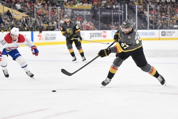 Max Pacioretty of the Vegas Golden Knights shoots the puck during the first period against the Montreal Canadiens in Game Two of the Stanley Cup...