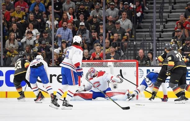 Carey Price of the Montreal Canadiens makes a save during the second period against the Vegas Golden Knights in Game Two of the Stanley Cup...
