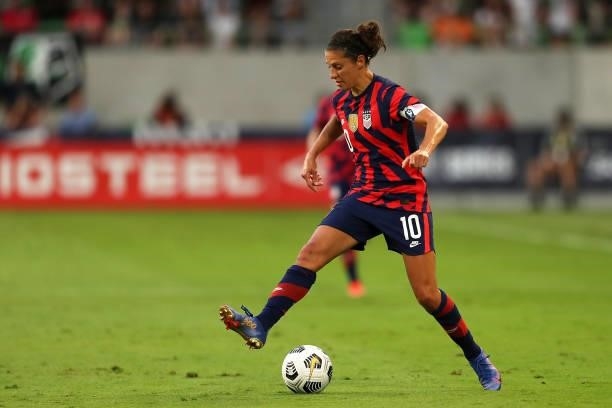 Carli Lloyd of United States controls the ball during the Summer Series game between United States and Nigeria at Q2 Stadium on June 16, 2021 in...