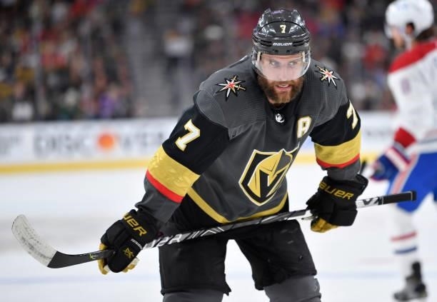 Alex Pietrangelo of the Vegas Golden Knights skates during the second period against the Montreal Canadiens in Game Two of the Stanley Cup Semifinals...