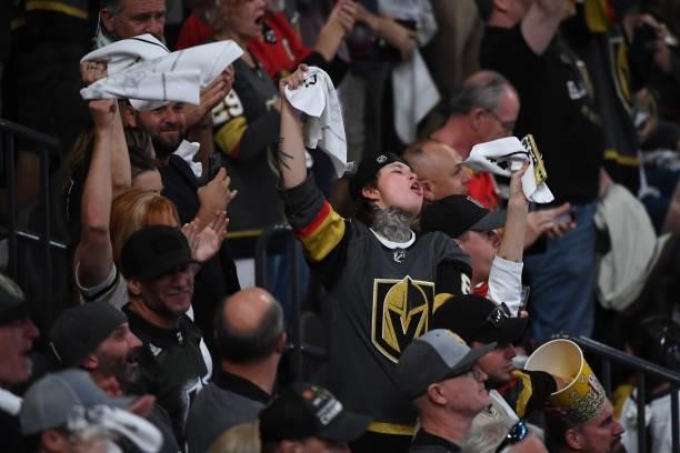 Vegas Golden Knights fans celebrate the first goal against the Montreal Canadiens in the second period in Game Two of the Stanley Cup Semifinals...