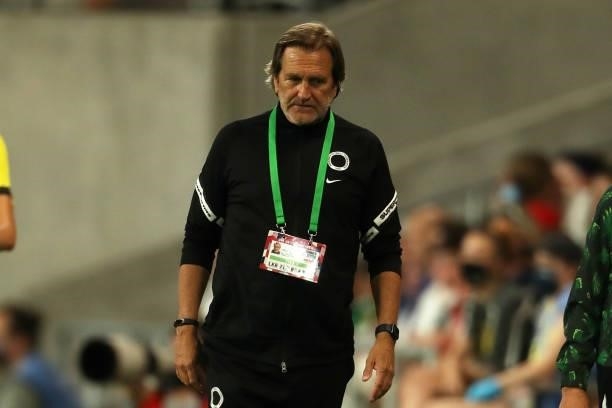 Head Coach of Nigeria Randy Waldrum reacts during the Summer Series game between United States and Nigeria at Q2 Stadium on June 16, 2021 in Austin,...