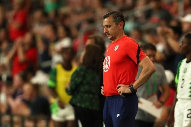 Head Coach of United States Vlatko Andonocski reacts during the Summer Series game between United States and Nigeria at Q2 Stadium on June 16, 2021...