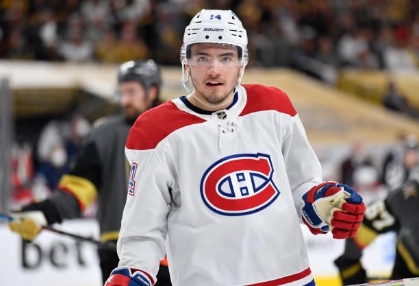 Nick Suzuki of the Montreal Canadiens skates during the third period against the Vegas Golden Knights in Game Two of the Stanley Cup Semifinals at...