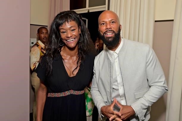 Sufe Bradshaw and Common attend the Coin Cloud Cocktail Party, hosted by artist and actor Common, at Sunset Tower Hotel on June 15, 2021 in Los...