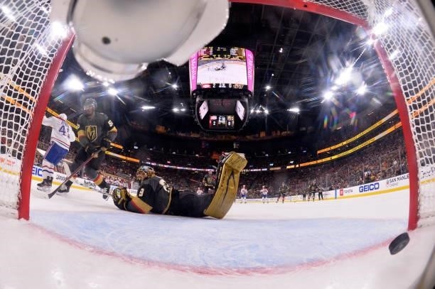 Paul Byron of the Montreal Canadiens scores a goal during the second period against Marc-Andre Fleury of the Vegas Golden Knights in Game Two of the...