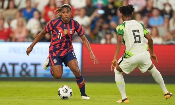 Catarina Macario the United States controls the ball against Nigeria during a WNT Summer Series game at Q2 Stadium on June 16, 2021 in Austin, Texas.