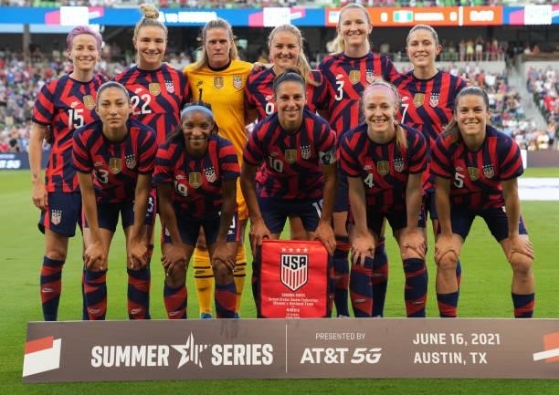 The starting eleven players of the United States team pose for a photo during a WNT Summer Series game against Nigeria at Q2 Stadium on June 16, 2021...