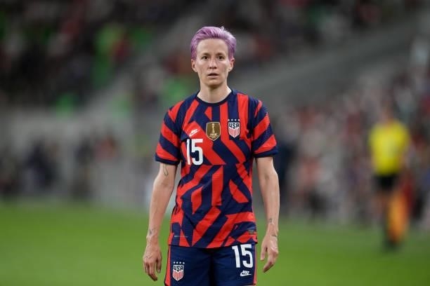 Megan Rapinoe of the United States looks on during a WNT Summer Series game against Nigeria at Q2 Stadium on June 16, 2021 in Austin, Texas.
