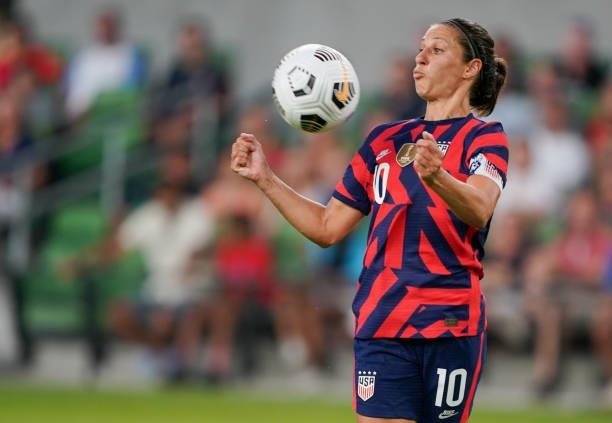 Carli Lloyd of the United States controls the ball against Nigeria during a WNT Summer Series game at Q2 Stadium on June 16, 2021 in Austin, Texas.