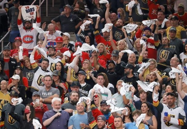 Fans cheer in the second period in Game Two of the Stanley Cup Semifinals during the 2021 Stanley Cup Playoffs between the Montreal Canadiens and the...