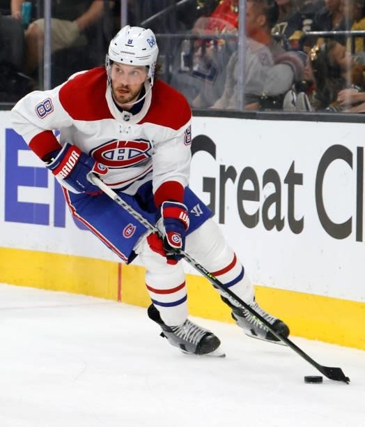 Ben Chiarot of the Montreal Canadiens skates with the puck against the Vegas Golden Knights in the second period in Game Two of the Stanley Cup...
