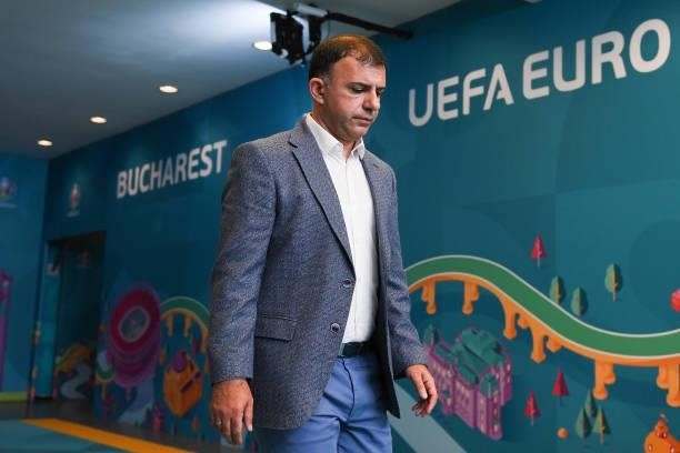 Igor Angelovski, Head Coach of North Macedonia makes his way towards the pitch prior to the UEFA Euro 2020 Championship Group C match between Ukraine...