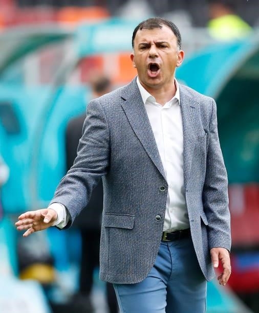 Igor Angelovski, Head Coach of North Macedonia reacts during the UEFA Euro 2020 Championship Group C match between Ukraine and North Macedonia at...