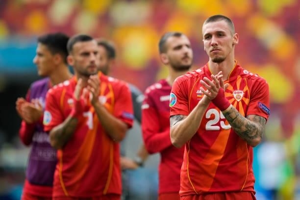 Darko Churlinov of North Macedonia applauds the fans following defeat in the UEFA Euro 2020 Championship Group C match between Ukraine and North...