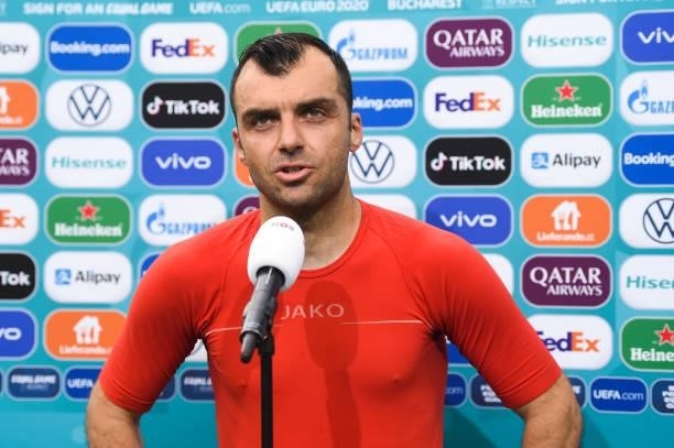 Goran Pandev of North Macedonia speaks during a TV Interview following the UEFA Euro 2020 Championship Group C match between Ukraine and North...