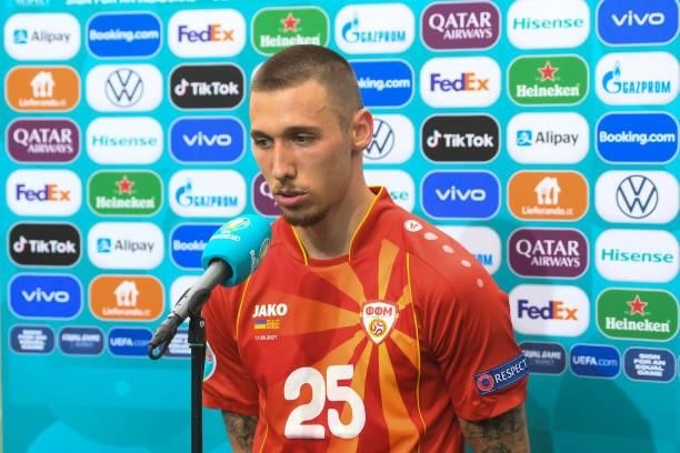 Darko Churlinov of North Macedonia speaks during a TV Interview after the UEFA Euro 2020 Championship Group C match between Ukraine and North...