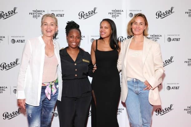 Sharon Stone, Chanel James, Taylor Garron, and Judith Godrèche attend the Tribeca Festival Awards Night during the 2021 Tribeca Festival at Spring...