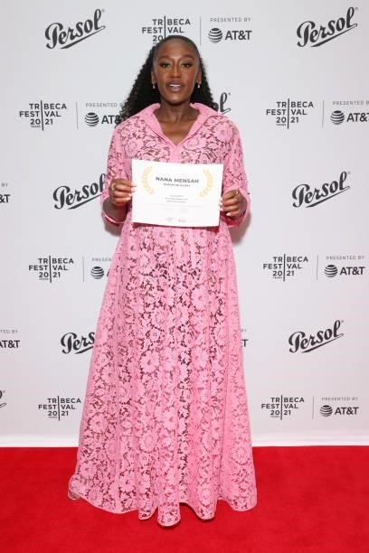 Nana Mensah poses with an award at the Tribeca Festival Awards Night during the 2021 Tribeca Festival at Spring Studios on June 17, 2021 in New York...