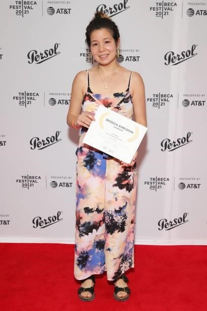 Jessica Kingdon poses with an award at the Tribeca Festival Awards Night during the 2021 Tribeca Festival at Spring Studios on June 17, 2021 in New...