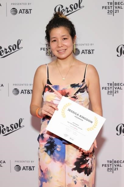 Jessica Kingdon poses with an award at the Tribeca Festival Awards Night during the 2021 Tribeca Festival at Spring Studios on June 17, 2021 in New...