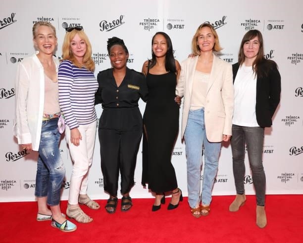 Sharon Stone, Leslie Dixon, Chanel James, Taylor Garron, Judith Godrèche, and Mollye Asher attend the Tribeca Festival Awards Night during the 2021...