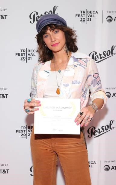 Lauren Hadaway poses with an award at the Tribeca Festival Awards Night during the 2021 Tribeca Festival at Spring Studios on June 17, 2021 in New...