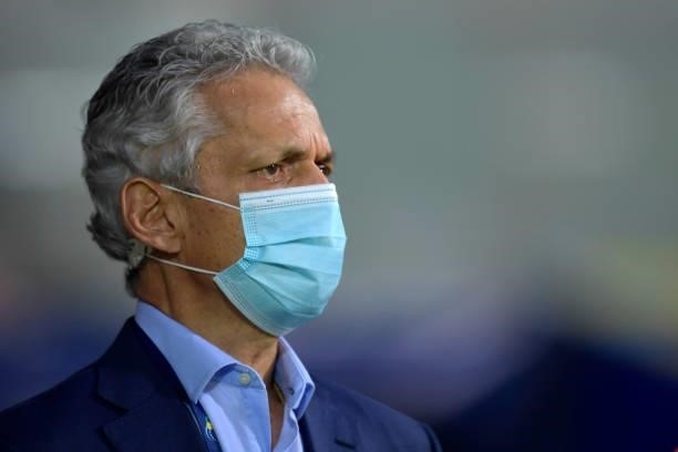 Head coach of Colombia Reinaldo Rueda looks on during a Group B match between Colombia and Venezuela as part of Copa America Brazil 2021 at Estadio...