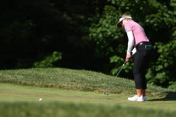 Brooke Henderson of Canada putts on the sixth green during round one of the Meijer LPGA Classic for Simply Give at Blythefield Country Club on June...