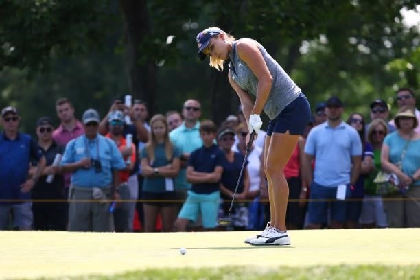 Lexi Thompson putts on the fifth green during round one of the Meijer LPGA Classic for Simply Give at Blythefield Country Club on June 17, 2021 in...
