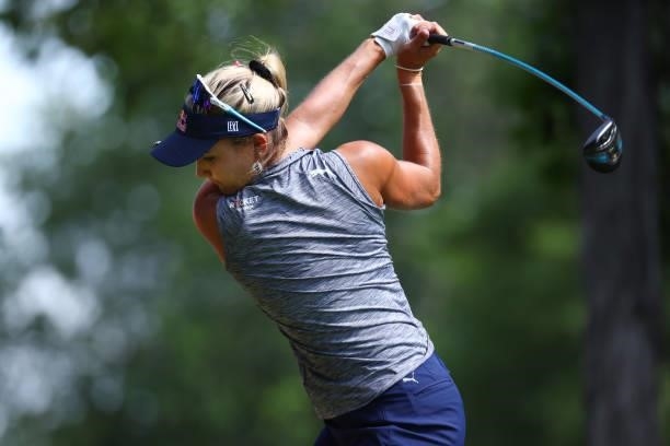 Lexi Thompson hits her tee shot on the sixth hole during round one of the Meijer LPGA Classic for Simply Give at Blythefield Country Club on June 17,...