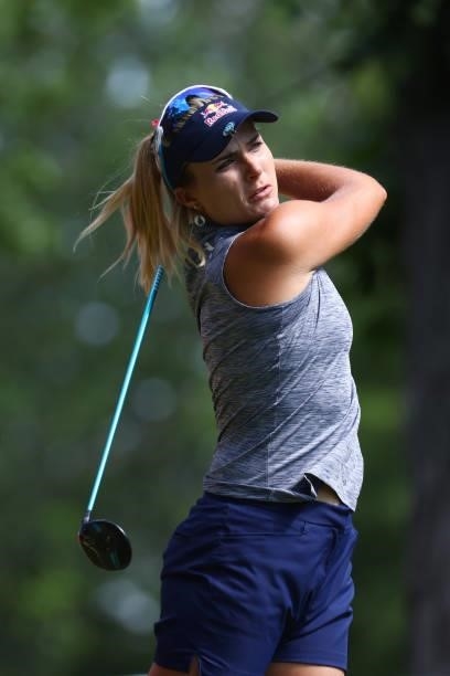 Lexi Thompson hits her tee shot on the sixth hole during round one of the Meijer LPGA Classic for Simply Give at Blythefield Country Club on June 17,...