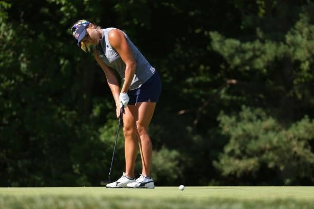 Lexi Thompson putts on the sixth green during round one of the Meijer LPGA Classic for Simply Give at Blythefield Country Club on June 17, 2021 in...