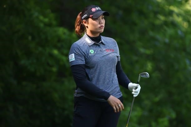 Ariya Jutanugarn from Thailand watches her tee shot on the seventh hole during round one of the Meijer LPGA Classic for Simply Give at Blythefield...