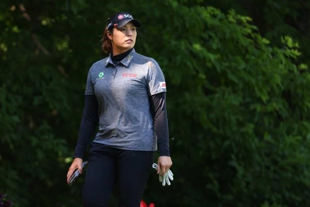 Ariya Jutanugarn from Thailand walks to the seventh tee during round one of the Meijer LPGA Classic for Simply Give at Blythefield Country Club on...