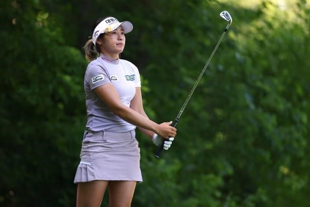 Jeongeun Lee6 of Korea watches her tee shot on the seventh hole during round one of the Meijer LPGA Classic for Simply Give at Blythefield Country...