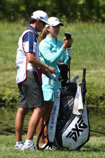 Linnea Strom prepares to play on the 14th hole during round one of the Meijer LPGA Classic for Simply Give at Blythefield Country Club on June 17,...