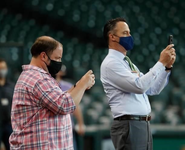 Members of the media were allowed on the field to interview players for the first time this season as the Houston Astros played the Chicago White Sox...