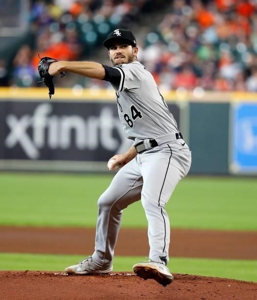 Dylan Cease of the Chicago White Sox pitches in the first inning against the Houston Astros at Minute Maid Park on June 17, 2021 in Houston, Texas.