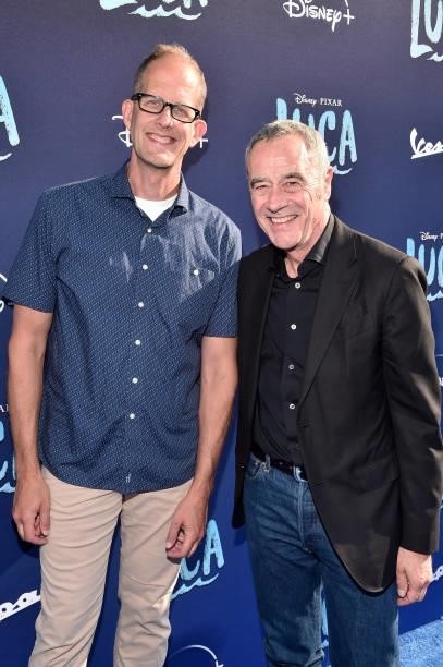 Of Pixar Pete Docter and General Manager/President of Pixar Jim Morris arrive at the world premiere for LUCA, held at the El Capitan Theatre in...