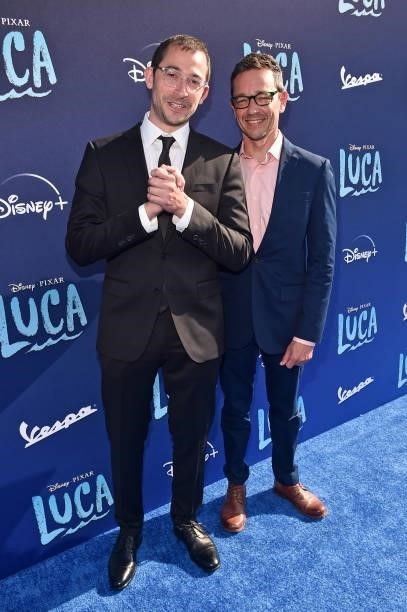 Jesse Andrews and Mike Jones arrive at the world premiere for LUCA, held at the El Capitan Theatre in Hollywood, California on June 17, 2021.