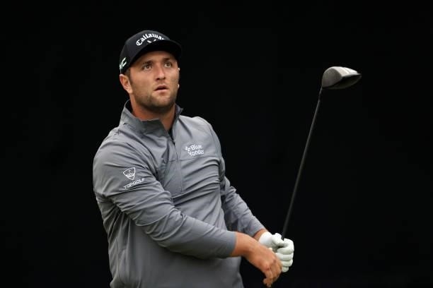 Jon Rahm of Spain watches his shot from the seventh tee during the first round of the 2021 U.S. Open at Torrey Pines Golf Course on June 17, 2021 in...