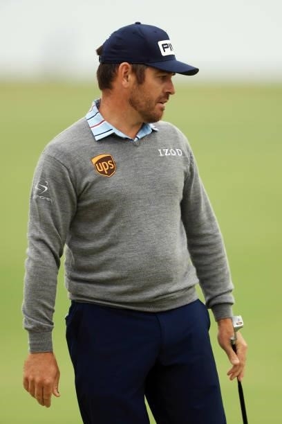 Louis Oosthuizen of South Africa reacts to his missed putt on the sixth green during the first round of the 2021 U.S. Open at Torrey Pines Golf...