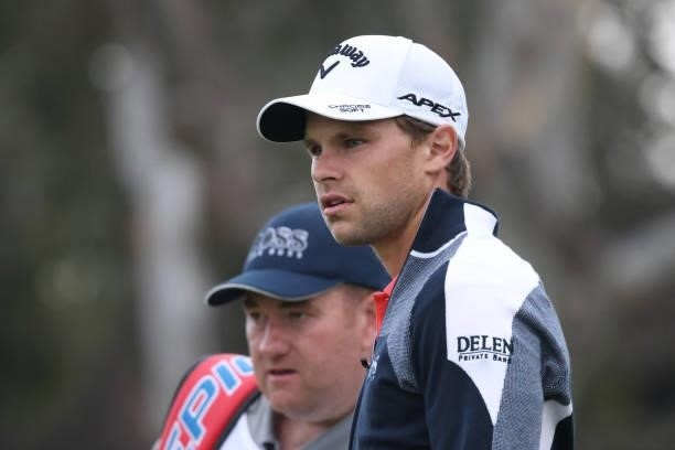 Thomas Detry of Belgium looks on after hitting his shot from the 14th tee during the first round of the 2021 U.S. Open at Torrey Pines Golf Course on...
