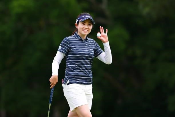 Sumika Nakasone of Japan celebrates the birdie on the 11th green during the first round of Nichirei Ladies at Sodegaura Country Club Shinsode Course...