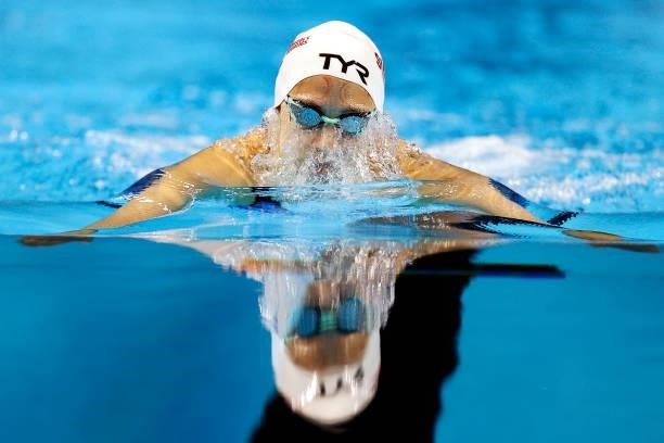 Micah Sumrall of the United States competes in a preliminary heat for the Women’s 200m breaststroke during Day Five of the 2021 U.S. Olympic Team...