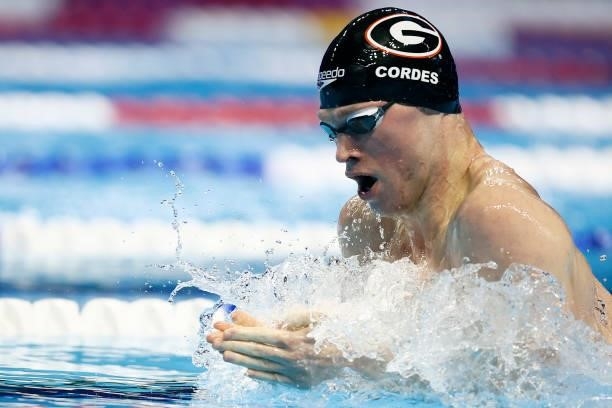 Kevin Cordes of the United States competes in the Men's 200m breaststroke final during Day Five of the 2021 U.S. Olympic Team Swimming Trials at CHI...