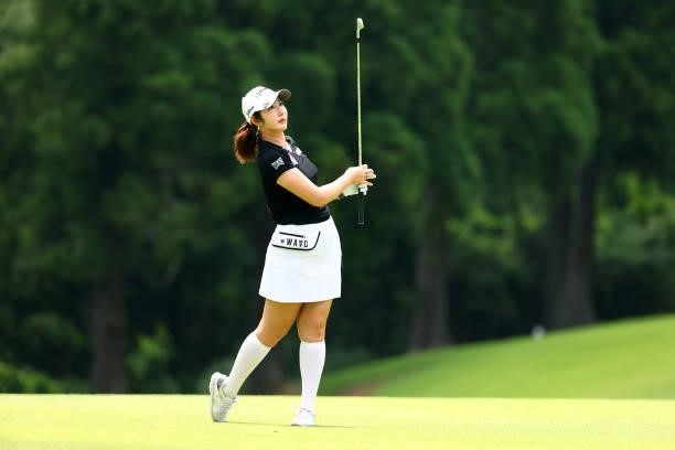 Seonwoo Bae of South Korea hits her second shot on the 12th hole during the first round of Nichirei Ladies at Sodegaura Country Club Shinsode Course...