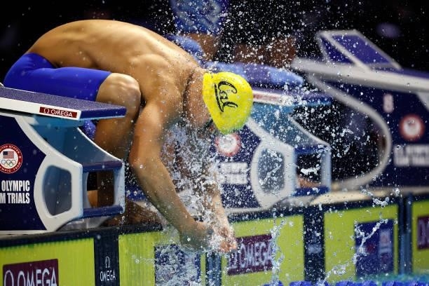 Jason Louser of the United States competes in a semifinal heat for the Men's 200m individual medley during Day Five of the 2021 U.S. Olympic Team...